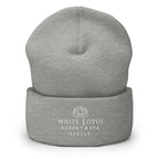 Grey White Lotus Resort & Spa Sicily embroidered beanie hat front view unisex winter cap