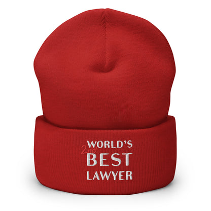 World's 2nd Best Lawyer Embroidered Beanie Hat, Funny Lawyer Gift