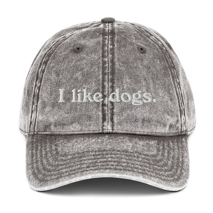 I like dogs. Embroidered Vintage Twill Cap, Dog Lover Gift, Dog Lover Hat