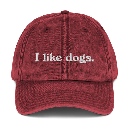 I like dogs. Embroidered Vintage Twill Cap, Dog Lover Gift, Dog Lover Hat