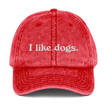 I like dogs. Embroidered Vintage Twill Cap, Dog Lover Gift, Dog Lover Hat